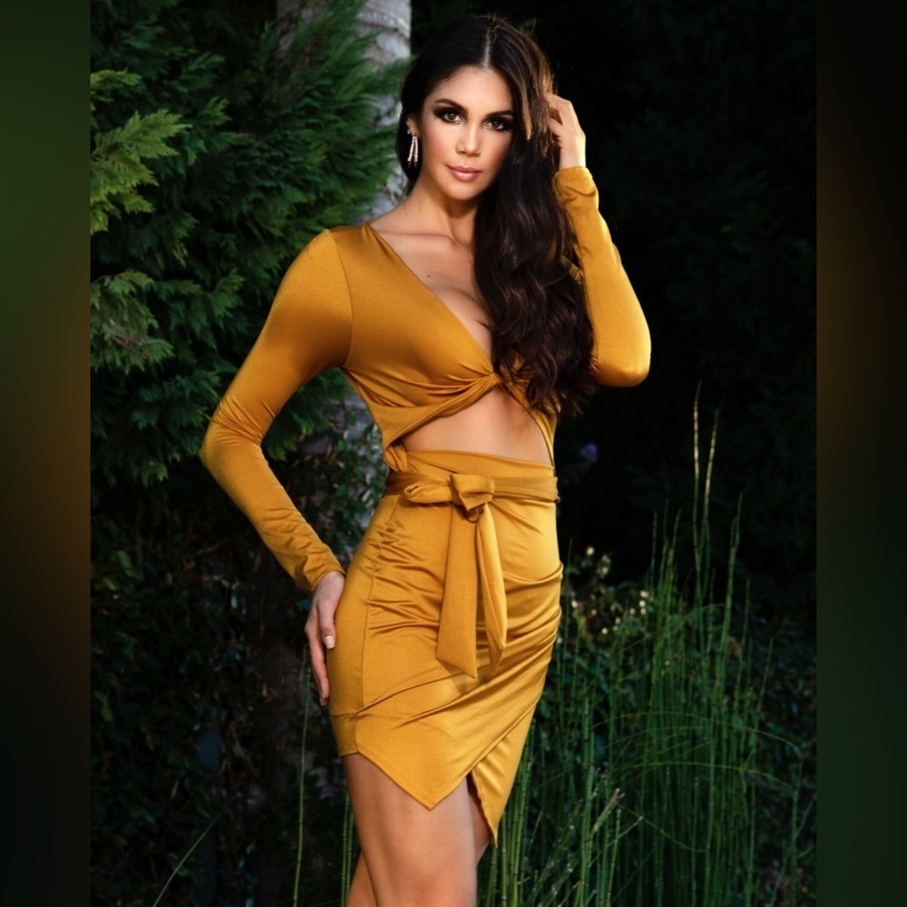 Gold/Mustard Monaco Long Sleeve Spandex Dress Size 4
